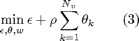 $$ \min_{\epsilon,\theta,w} \epsilon + \rho \sum_{k=1}^{N_v} \theta_k \qquad (3) $$